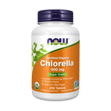 NOW Foods envase frontal mostrando chlorella orgánica y beneficio de nutrientes