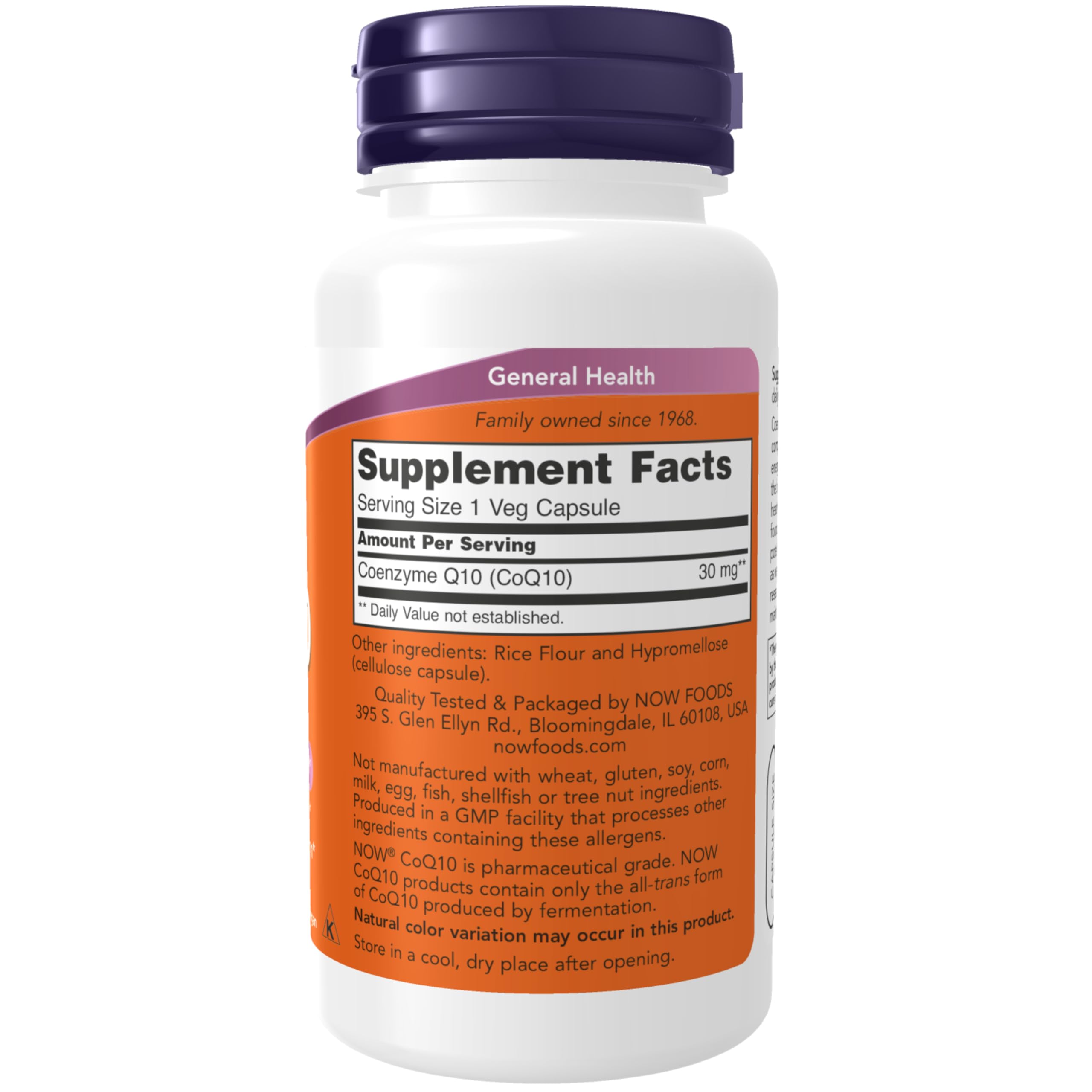 NOW Foods primer plano de una cápsula para ver tamaño y acabado vegano