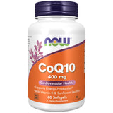 NOW Foods frasco frontal mostrando CoQ10 400 mg y beneficios de energía