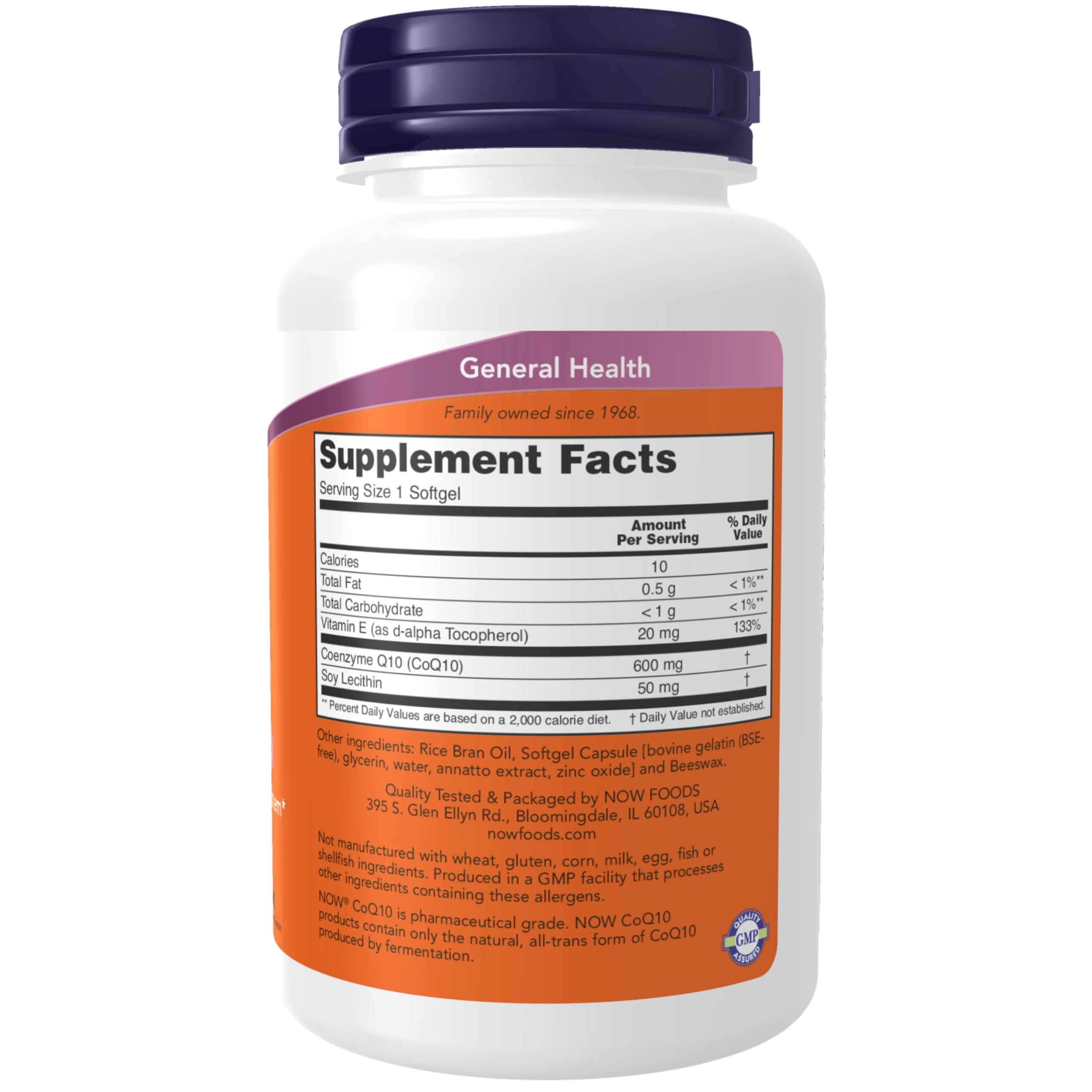 Close-up textura de softgel NOW Foods CoQ10 mostrando pureza y apariencia estable