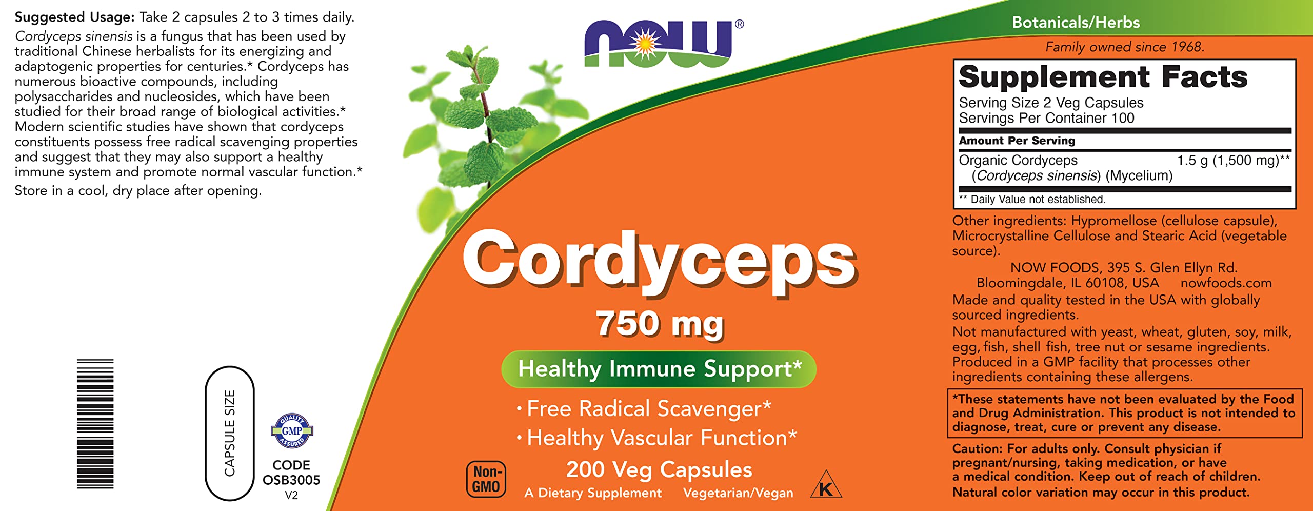 NOW Foods primer plano del micelio de Cordyceps en polvo para inspección