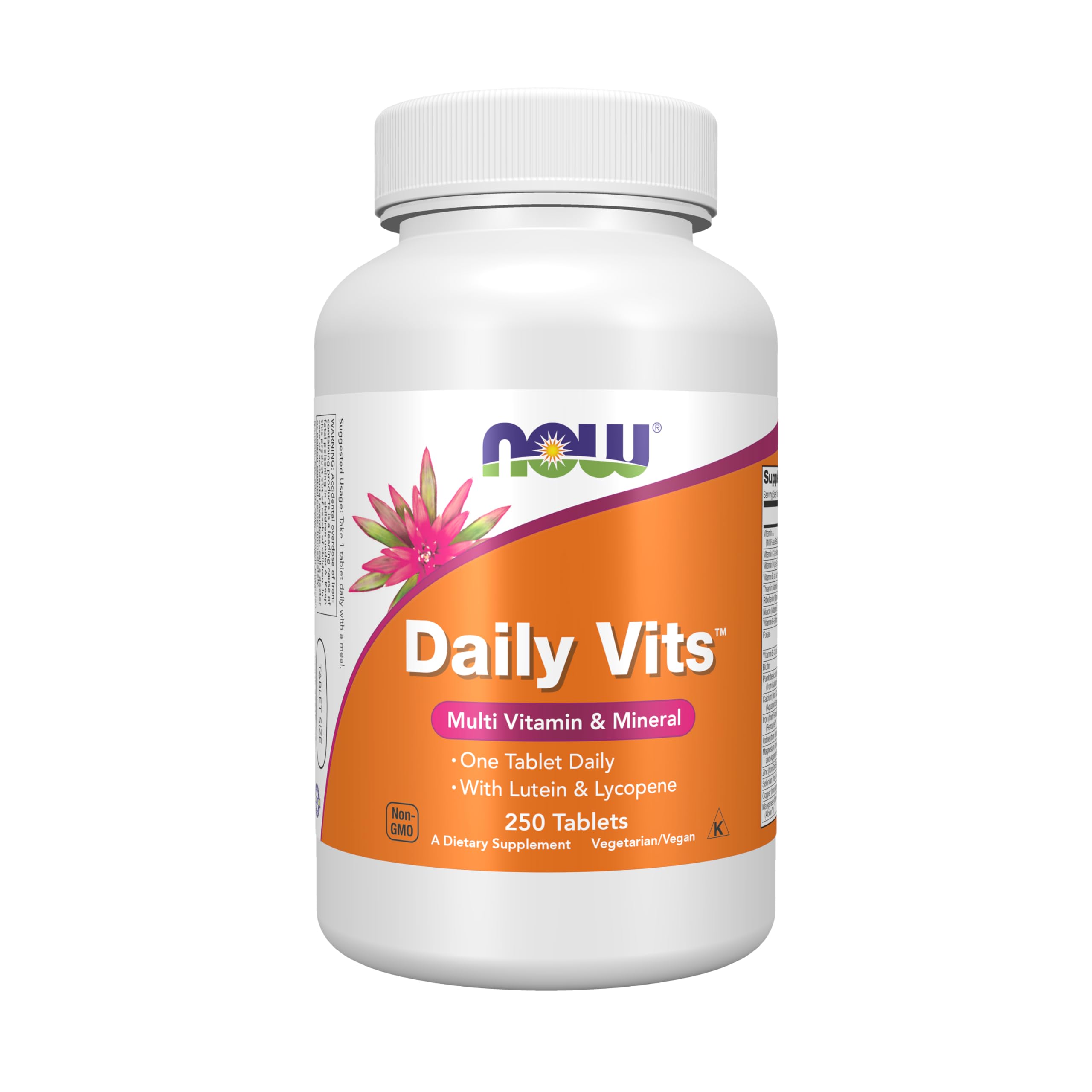 NOW Foods envase frontal del Daily Vits mostrando tamaño y marca, aporta confianza