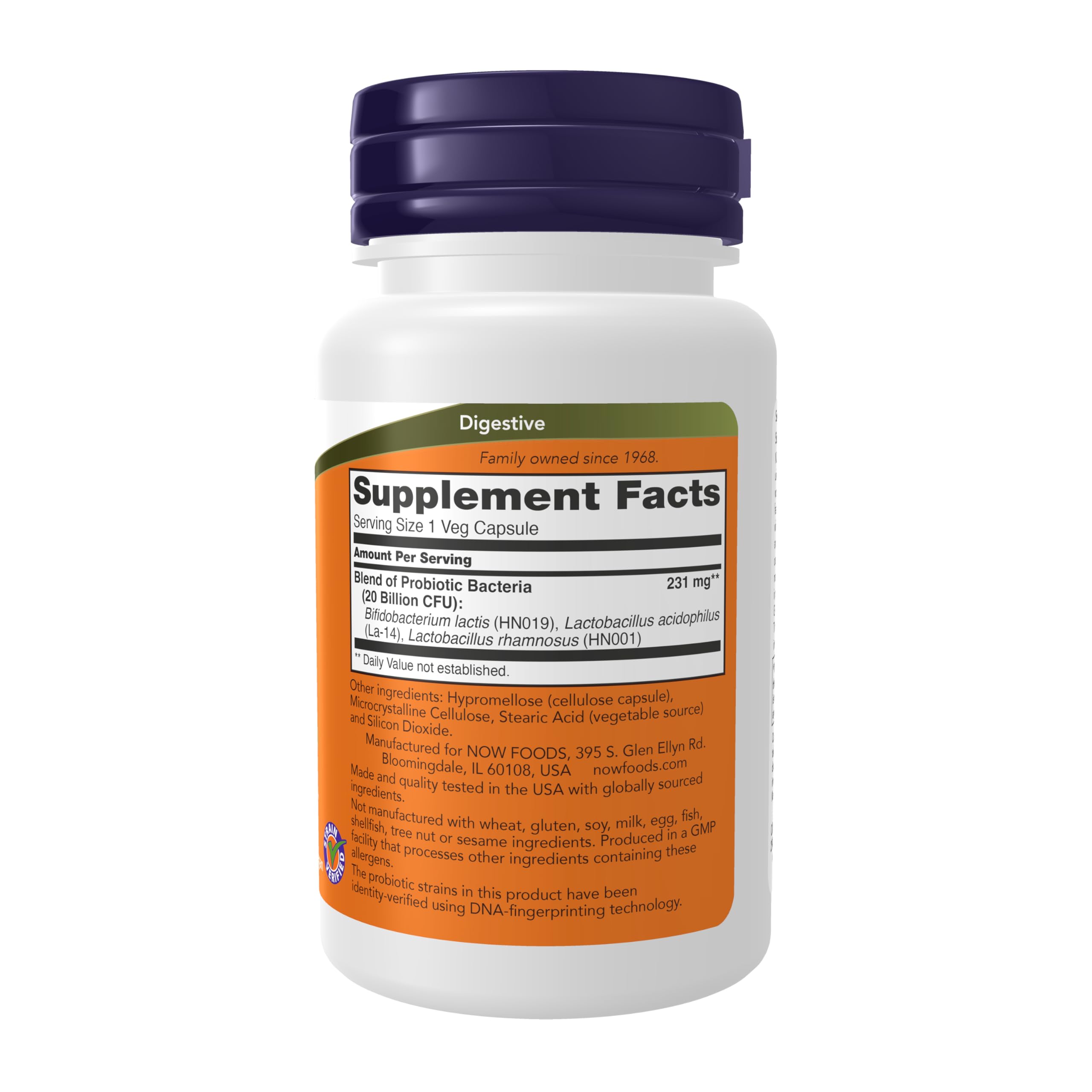 NOW Foods etiqueta con cepas verificadas para confianza y transparencia