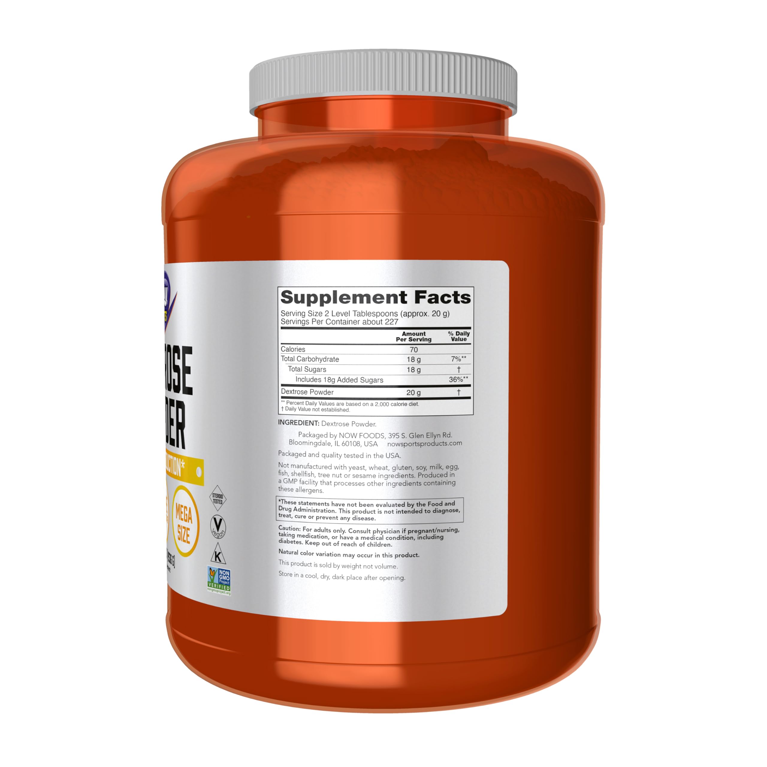 NOW Foods polvo dextrosa textura fina que facilita disolución rápida