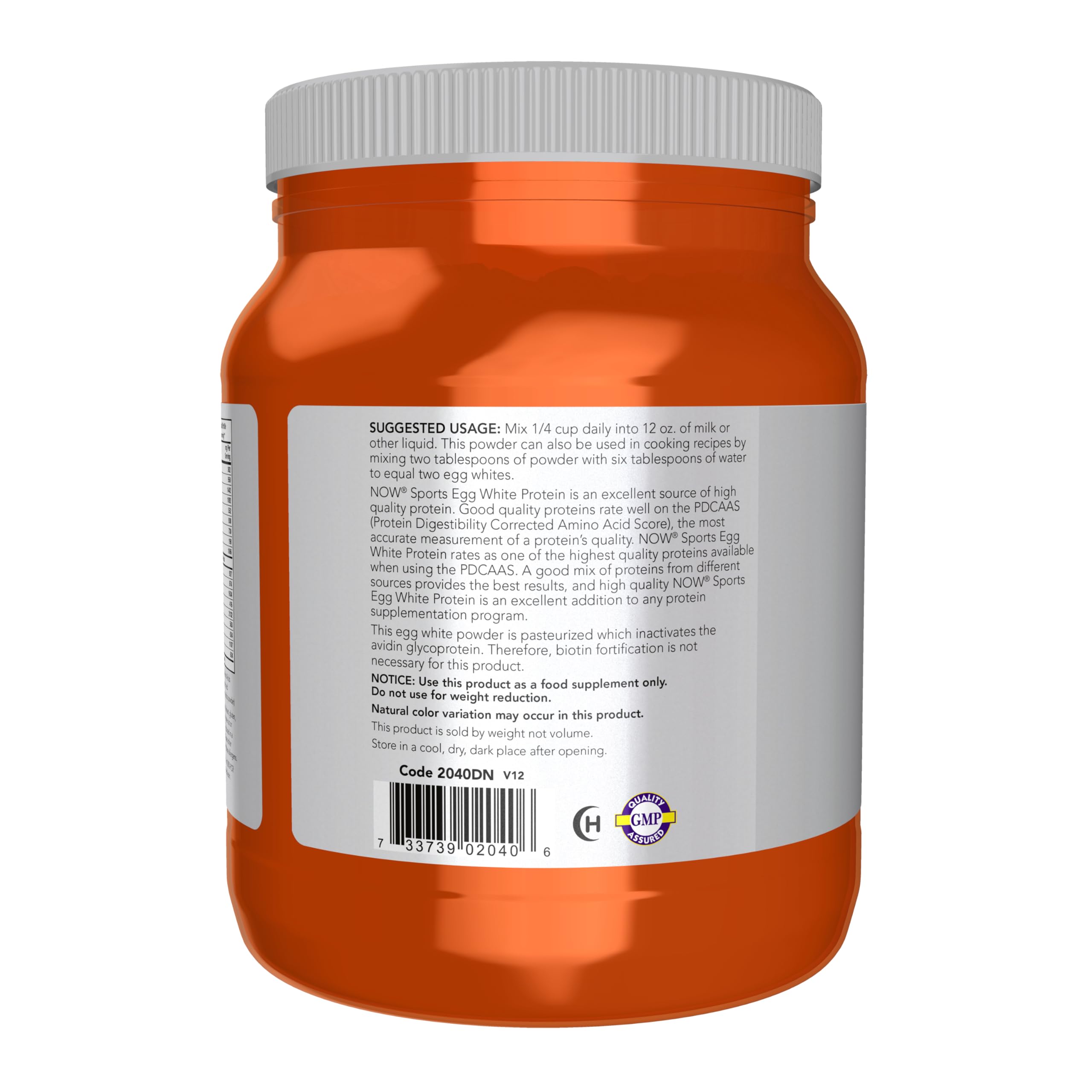 NOW Foods cierre y etiqueta legible que muestra certificación GMP