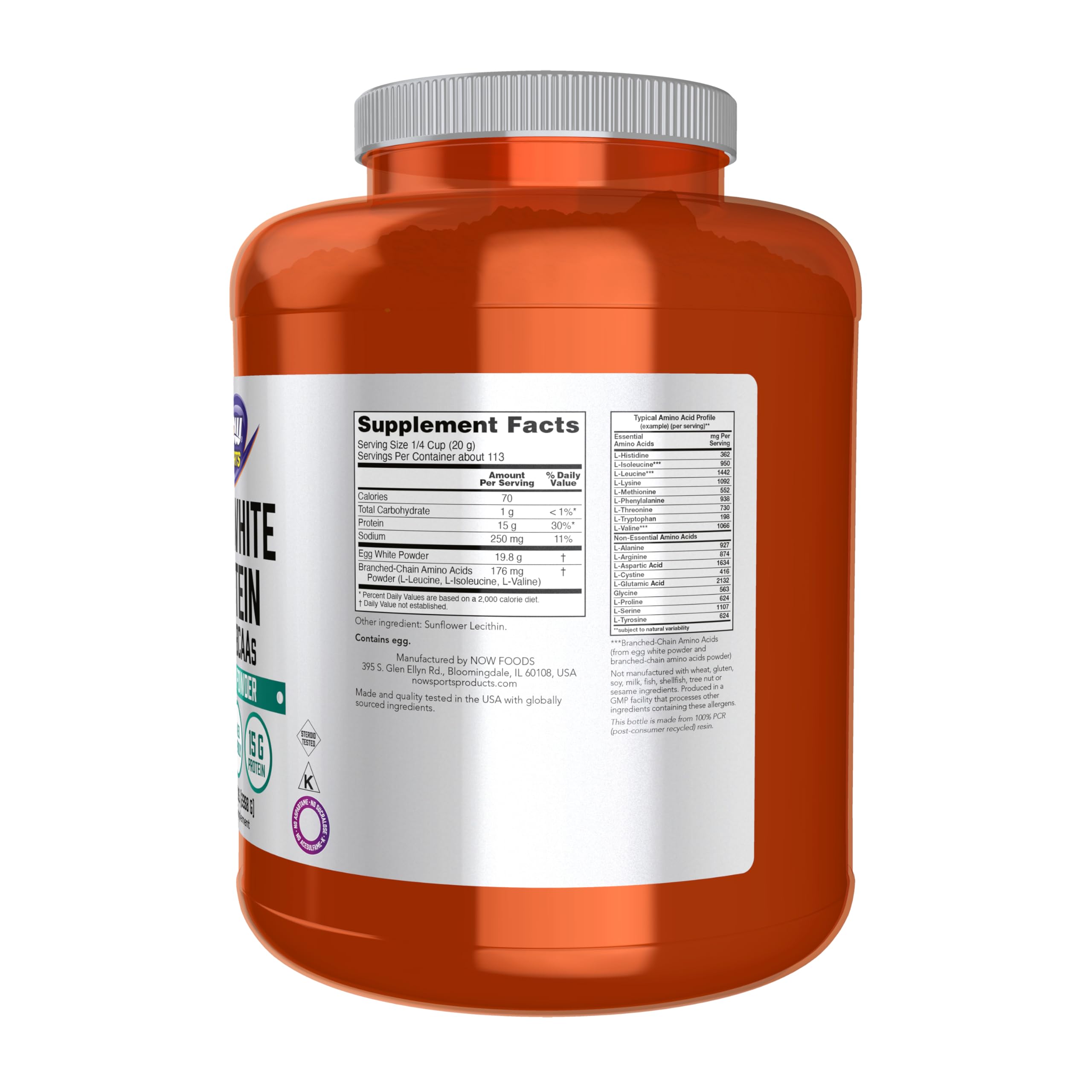 Now Foods etiqueta y cierre resaltando información nutricional y seguridad