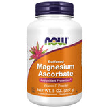 NOW Foods envase frontal del polvo de magnesio ascorbato mostrando marca y beneficio