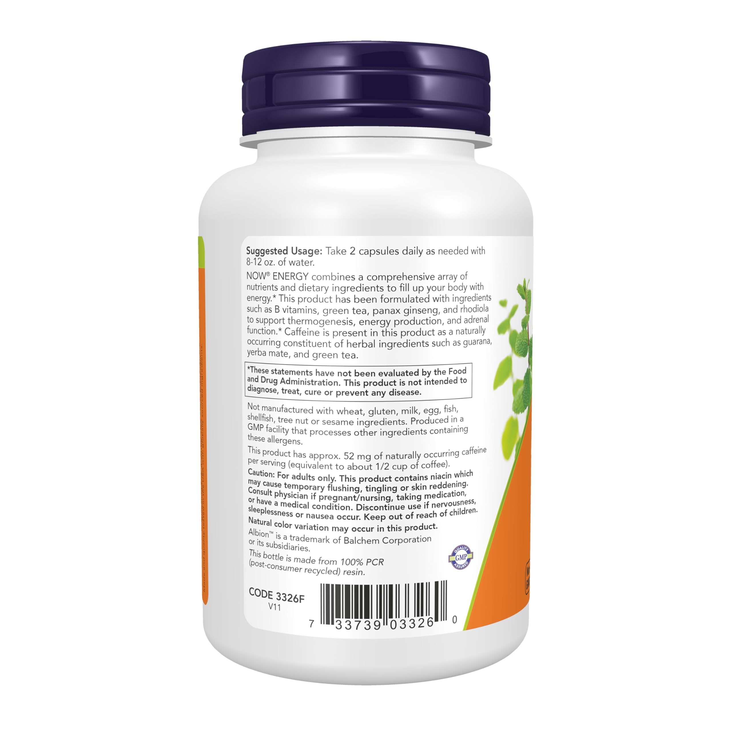 NOW Foods etiqueta con lista de ingredientes y certificaciones visibles