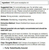 NOW Foods detalle de gota y textura del aceite de eucalipto, pureza y concentración