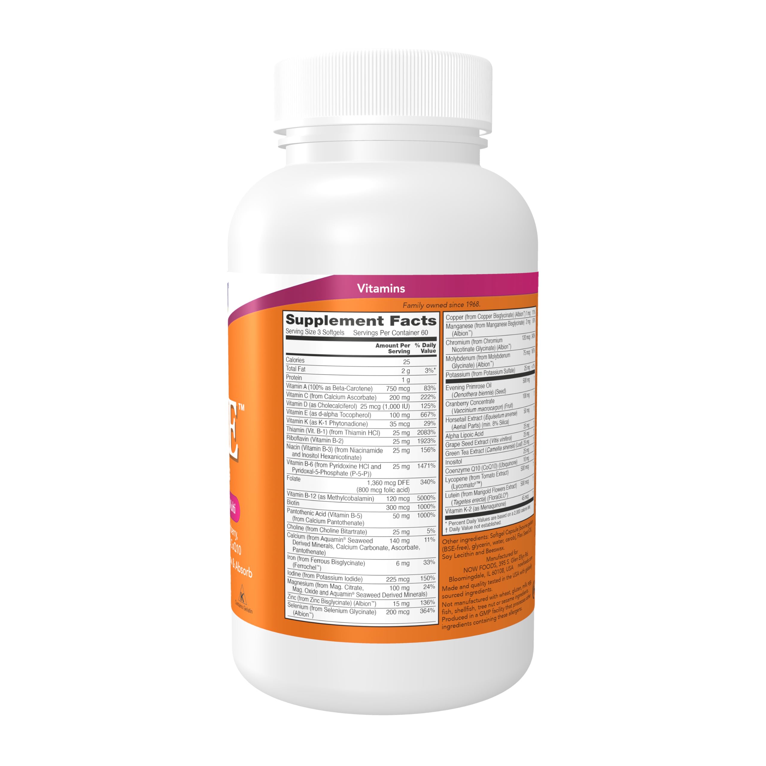 NOW Foods close-up de softgel mostrando textura y facilidad de tragar