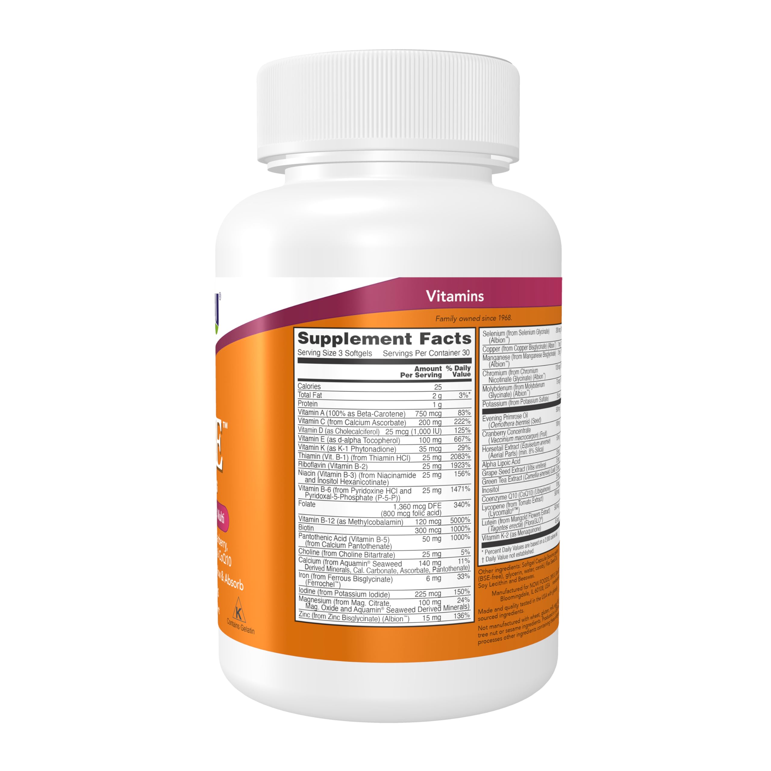 NOW Foods softgel en primer plano destacando textura suave y facilidad para tragar