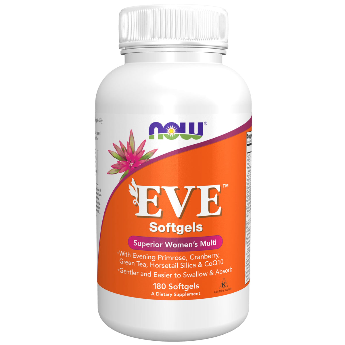 NOW Foods frasco frontal de Eve Superior Women's Multi mostrando etiqueta y beneficio completo
