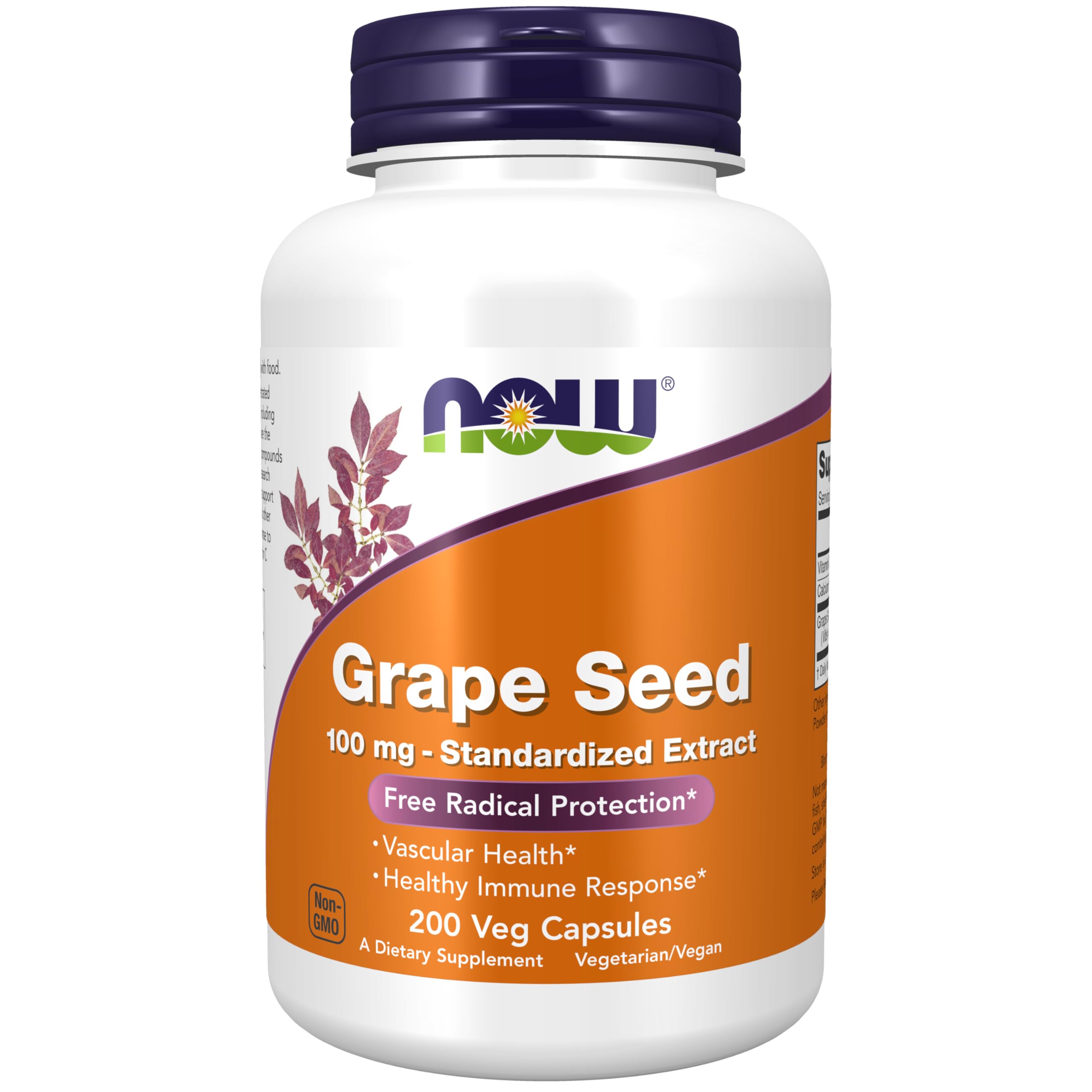 NOW Foods envase frontal del extracto de semilla de uva que facilita identificación y dosis