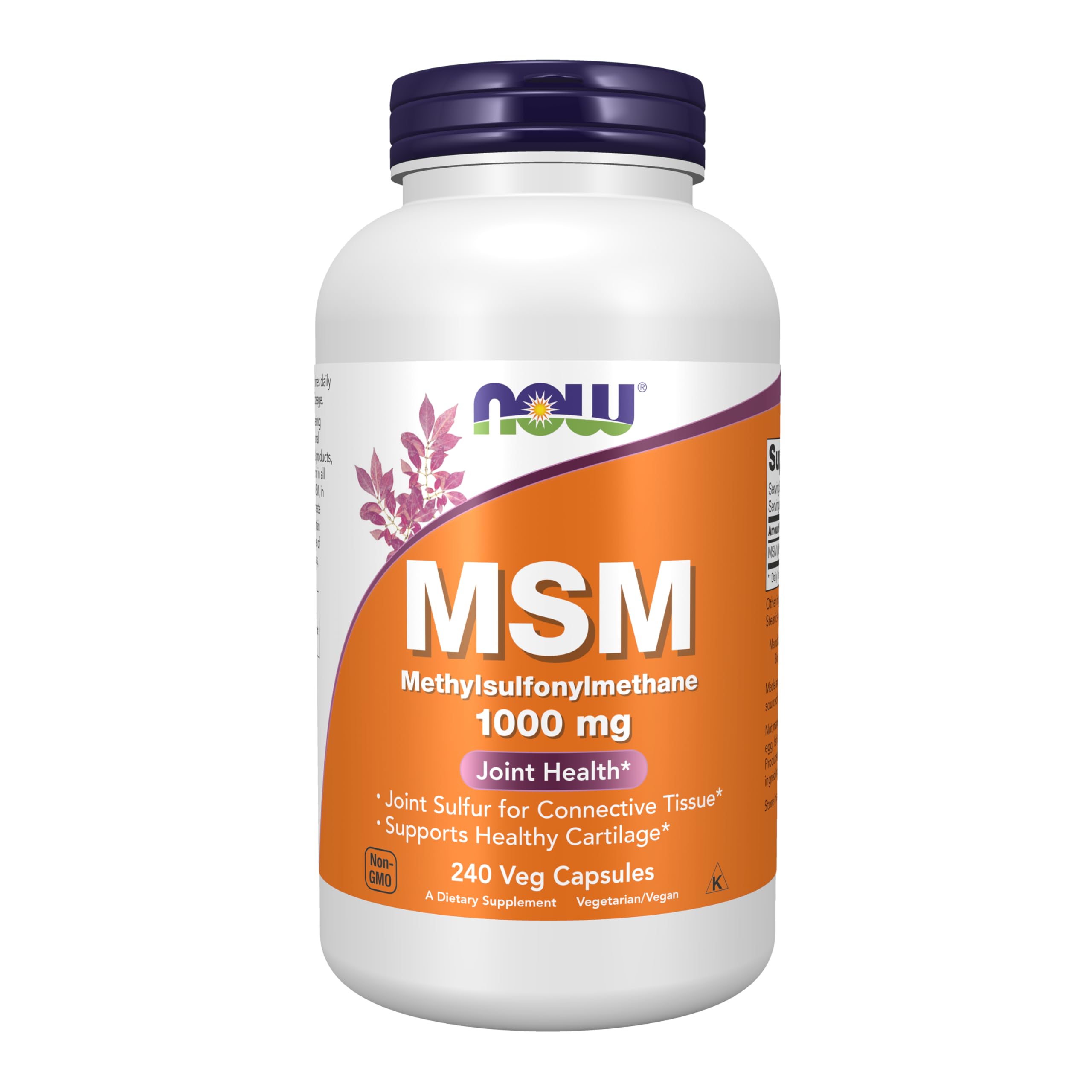 NOW Foods frasco frontal de MSM 1000 mg mostrando presentación y cantidad