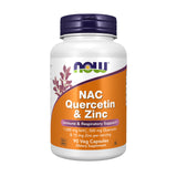 NOW Foods frasco frontal del suplemento NAC quercetina zinc muestra dosis clara