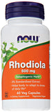NOW Foods frasco frontal Rhodiola Rosea 500 mg mostrando etiqueta clara y beneficios