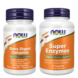 NOW Foods frascos frontales del pack mostrando las dos fórmulas y beneficios de digestión