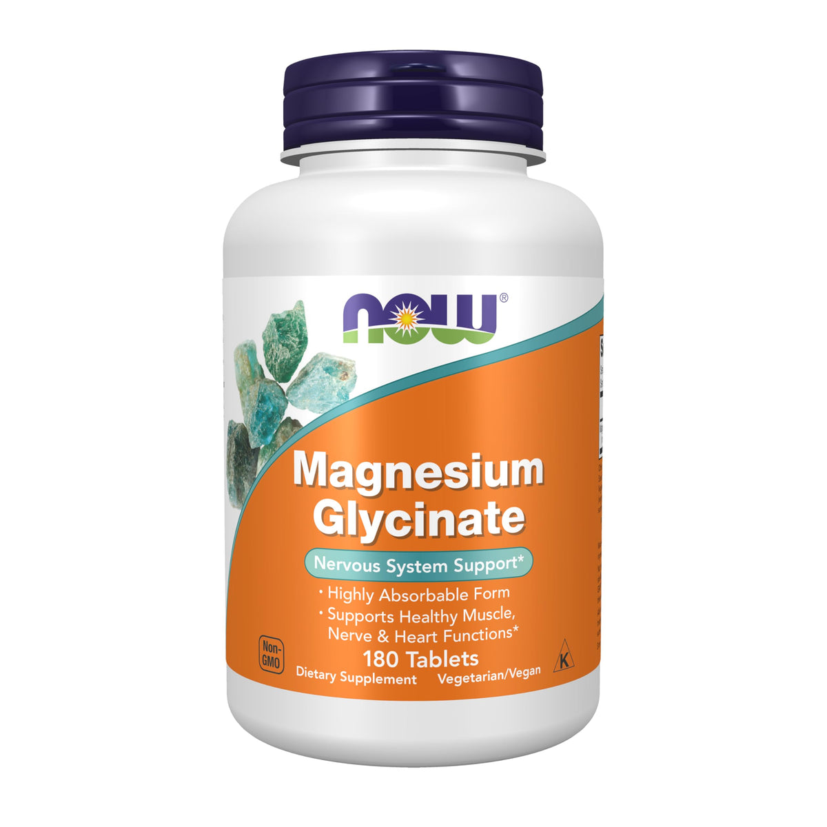 NOW Foods envase frontal de Magnesium Glycinate mostrando la etiqueta y beneficio