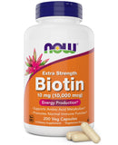 NOW Foods frasco frontal mostrando etiqueta y beneficio de biotina