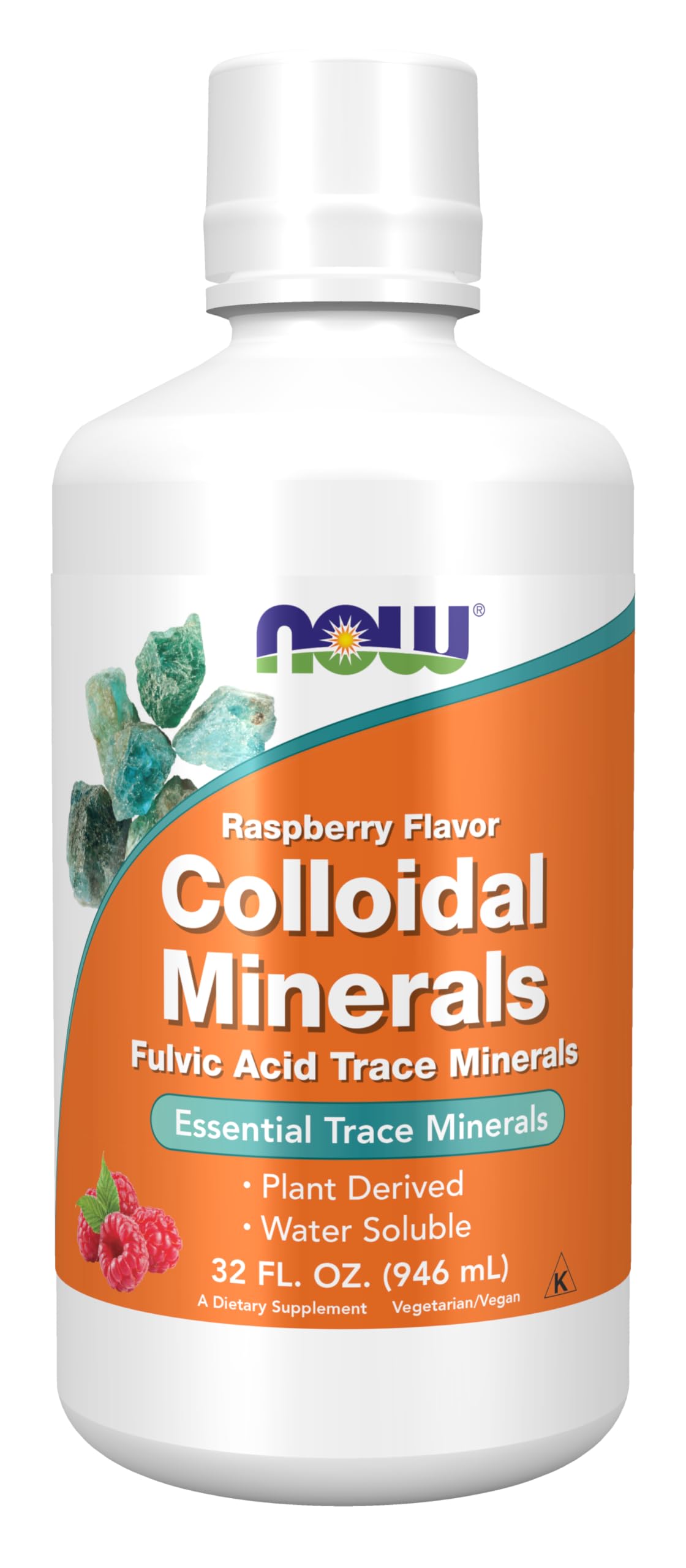 NOW Foods botella frontal de Colloidal Minerals frambuesa, fácil de beber