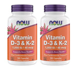 NOW Foods envase frontal de Vitamin D3 K2 mostrando etiqueta clara y beneficios