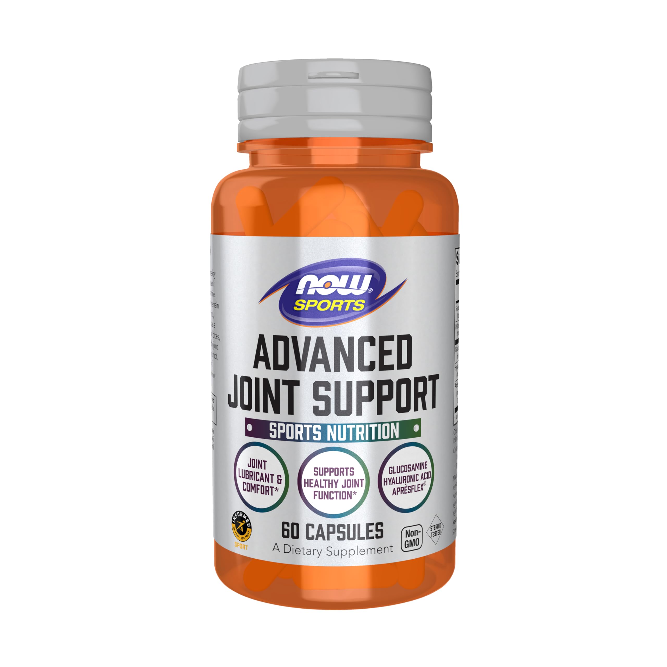 NOW Foods botella frontal mostrando el producto y beneficios de soporte articular