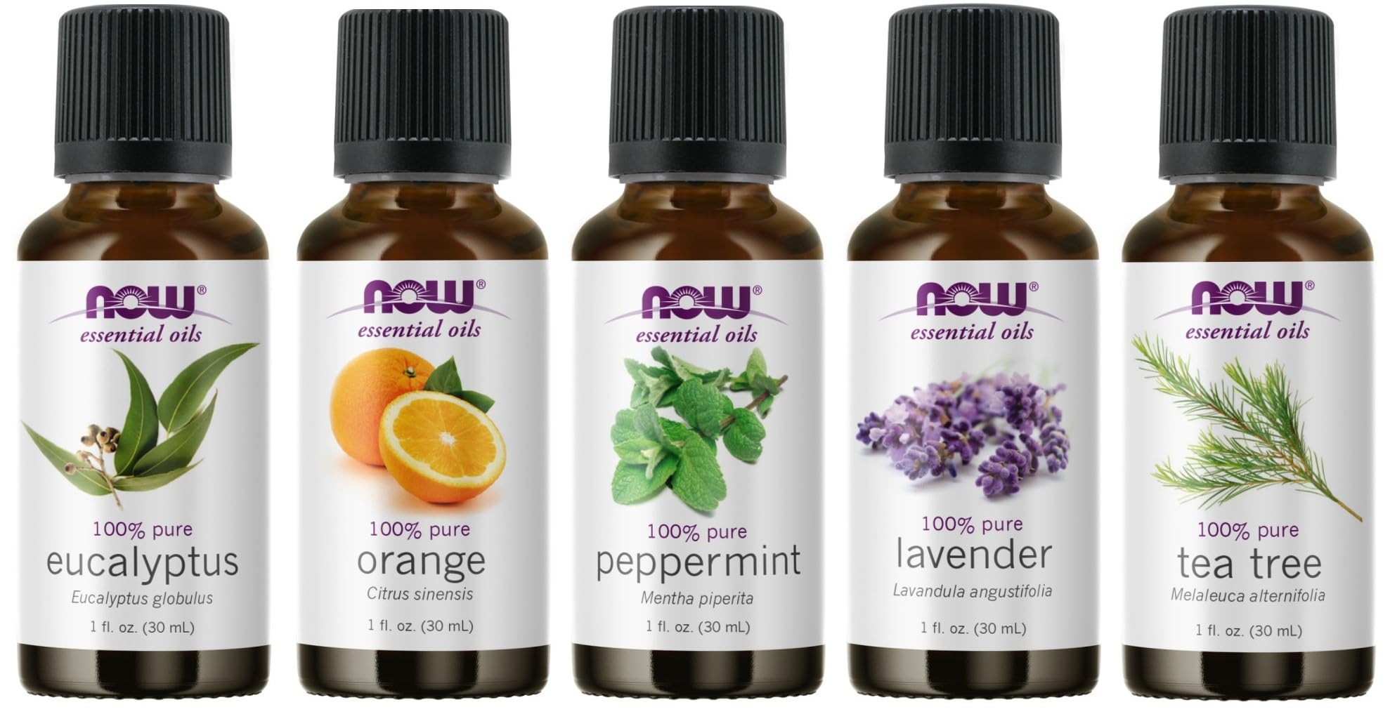 Now Foods vista frontal del pack cinco aceites, selección práctica