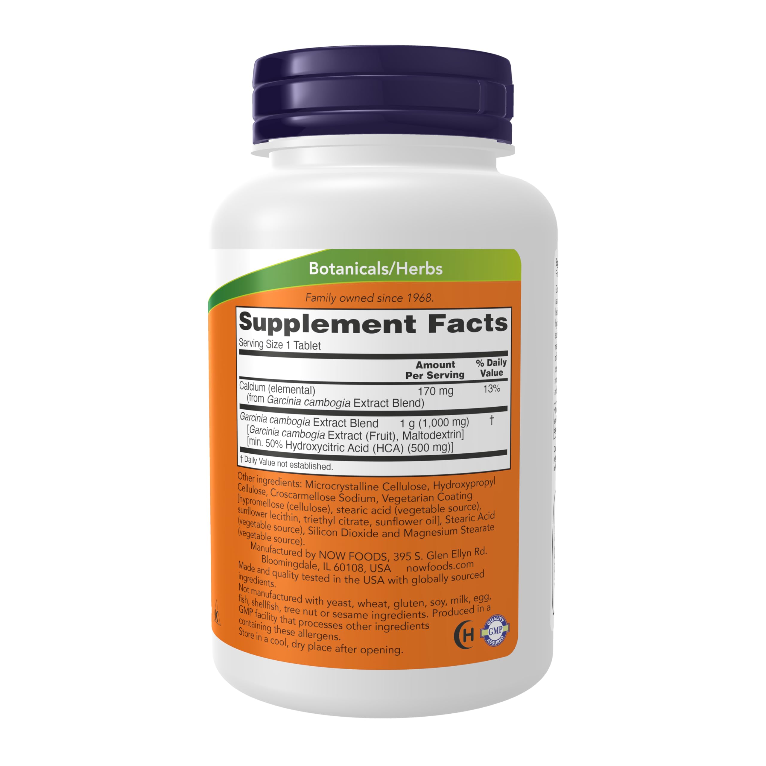 Close-up de una tableta de NOW Foods Garcinia con apariencia sólida y fácil de tragar