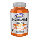 NOW Foods envase frontal mostrando L-Glutamine fuerza doble y conveniencia
