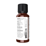 NOW Foods etiqueta del aceite Helichrysum con ingredientes y pureza visible