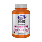 NOW Foods HMB frente del envase mostrando 120 cápsulas y beneficios