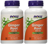 NOW Foods frasco de jengibre 550 mg vista frontal con etiquetado claro y comodidad