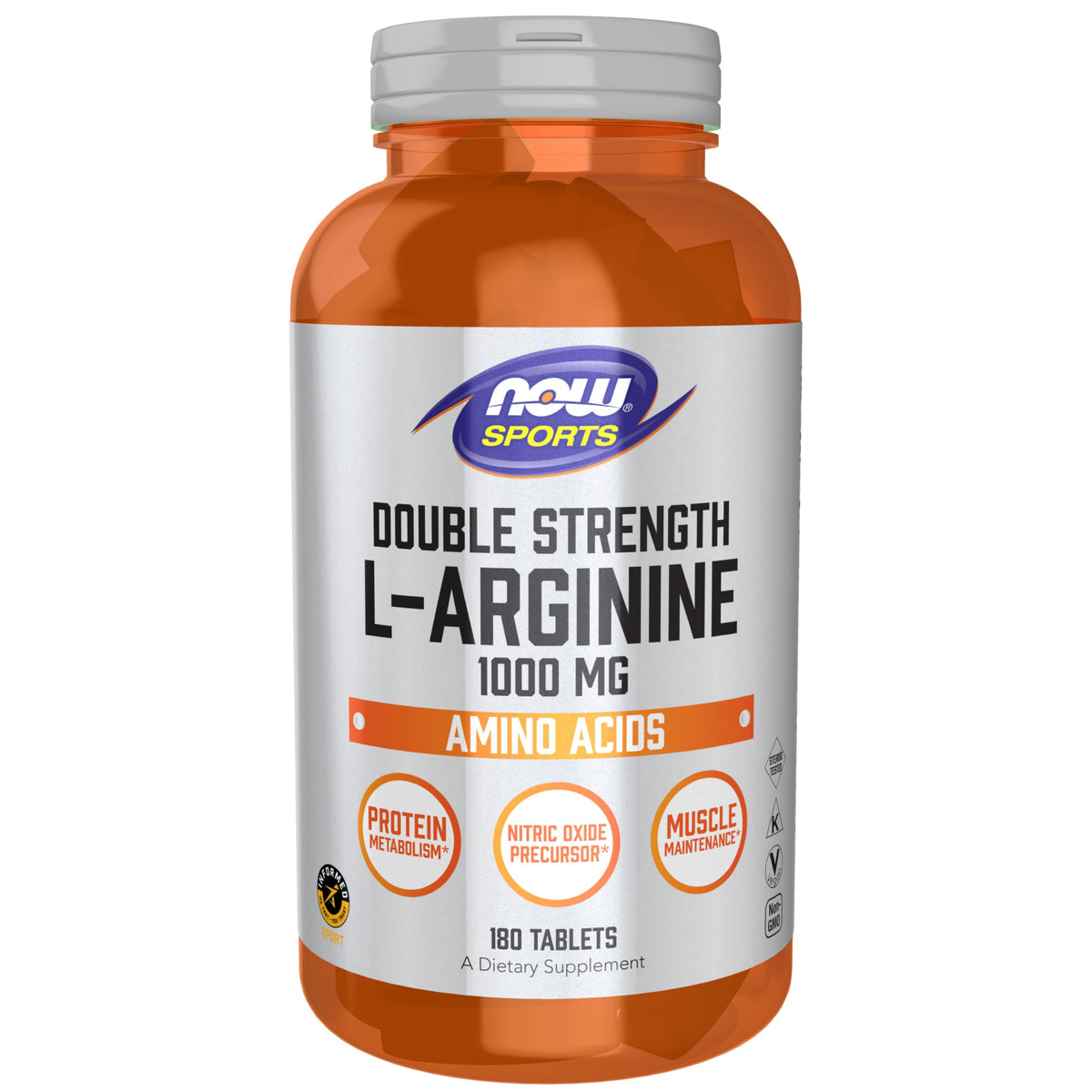 NOW Foods frasco frontal con 180 tabletas y dosis doble
