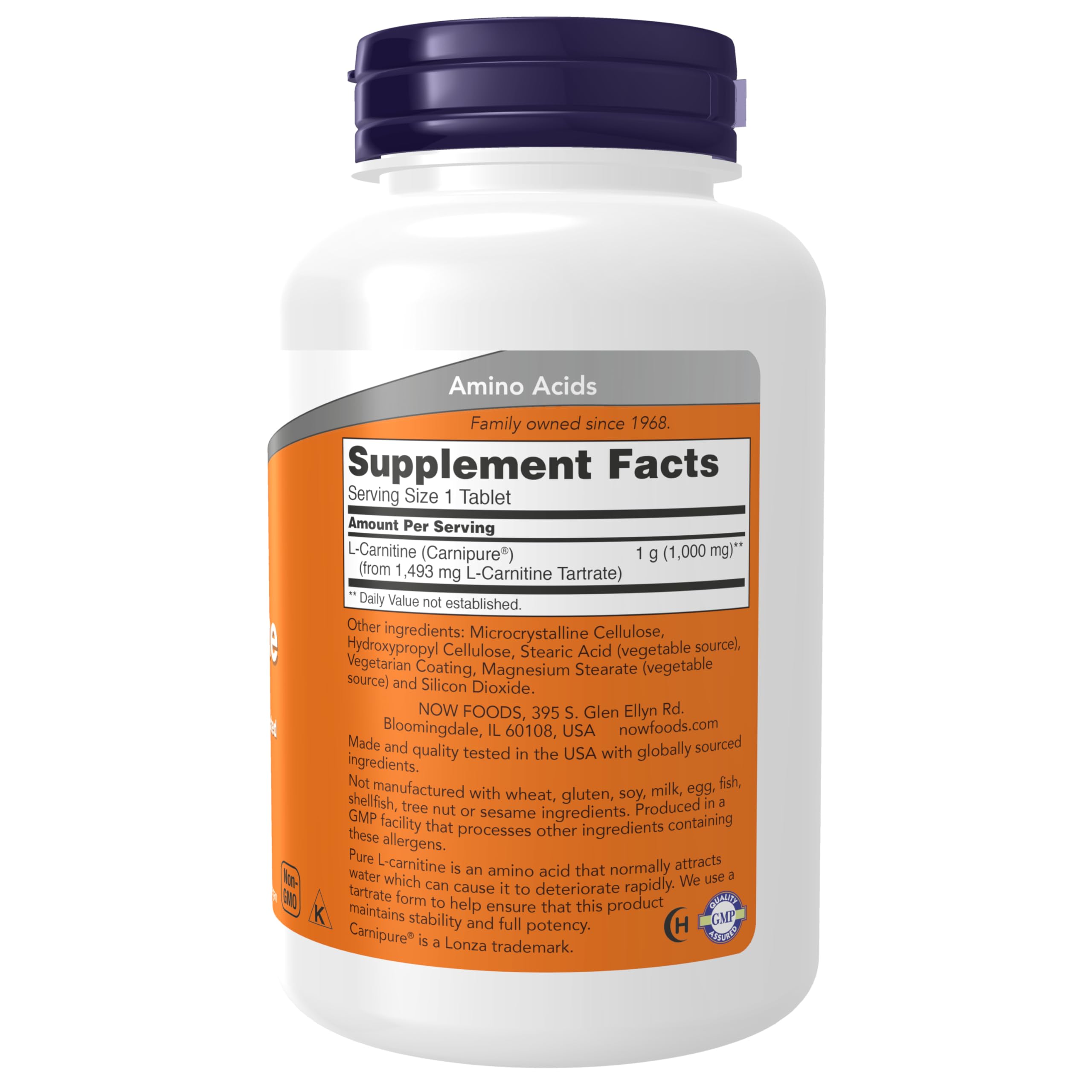 Detalle de una tableta NOW Foods L-Carnitine que muestra tamaño y textura fácil de tragar
