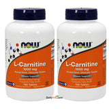 NOW Foods frasco frontal L-Carnitine Tartrate 1000 mg, envase claro y etiquetado legible