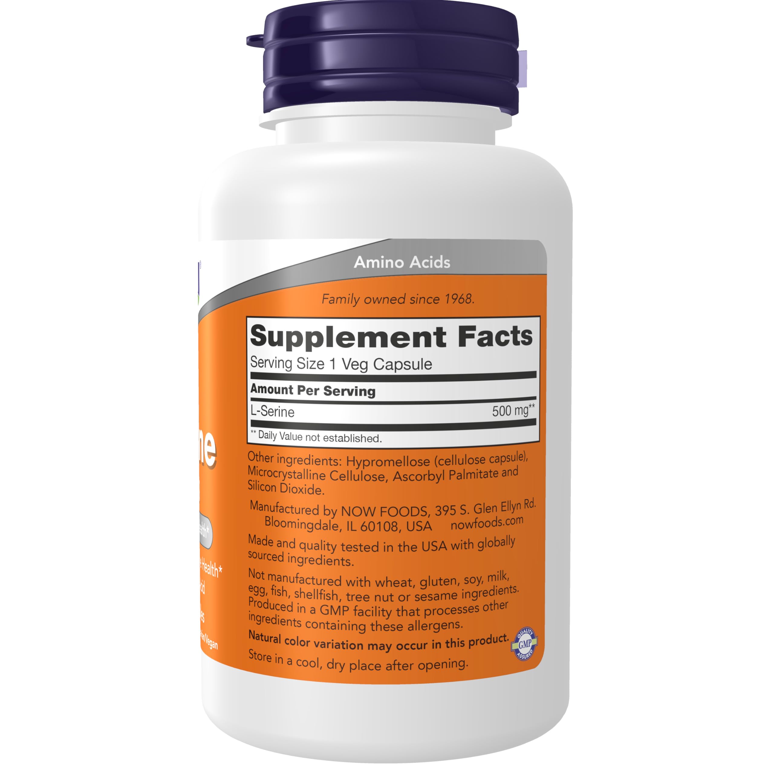 NOW Foods cápsula en mano que ilustra dosis de 500 mg y comodidad