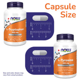 NOW Foods primer plano de cápsulas L‑Tryptophan mostrando textura y calidad