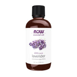 NOW Foods envase frontal de lavanda mostrando pureza y seguridad
