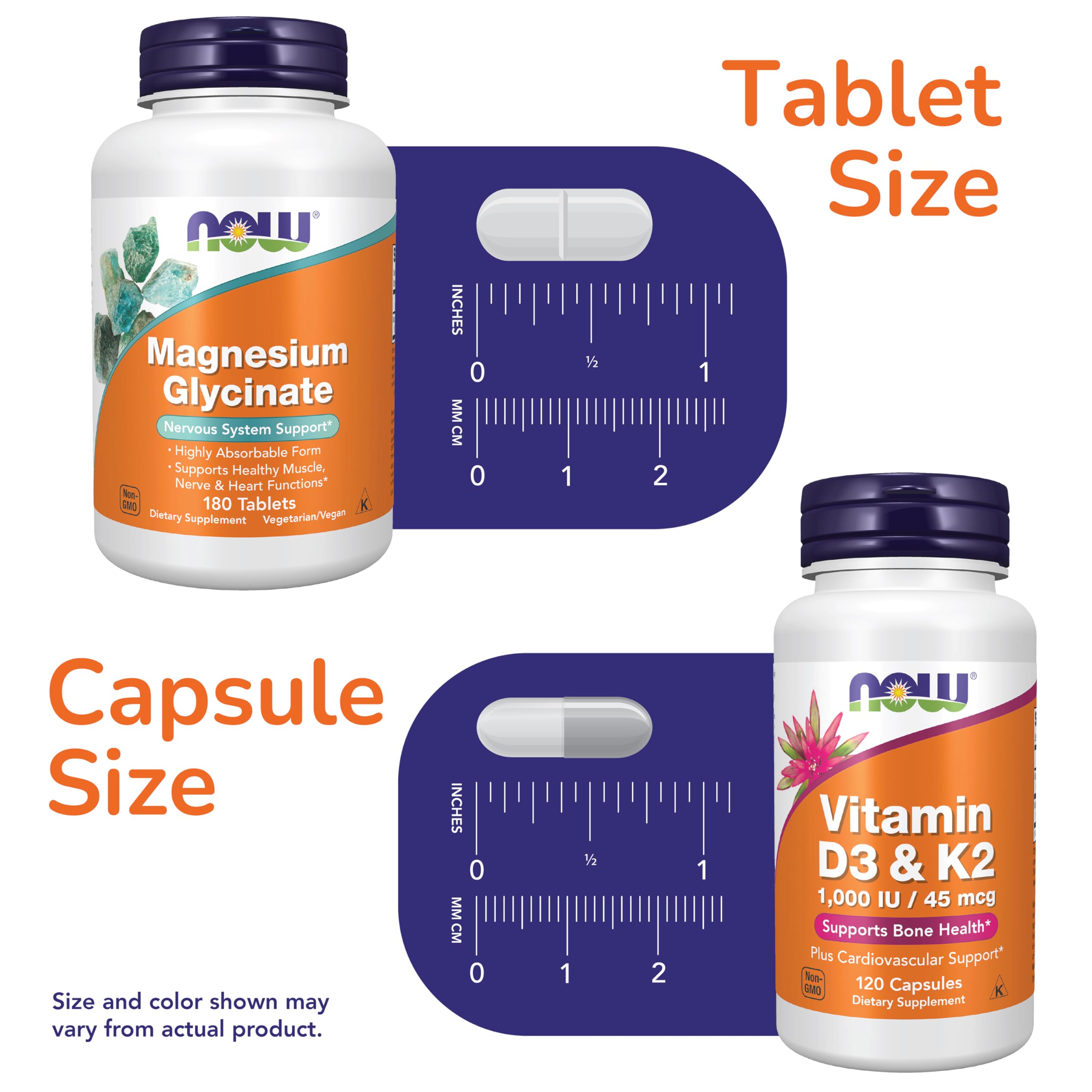 NOW Foods detalle de tabletas de magnesio glicinato, textura y pureza visible