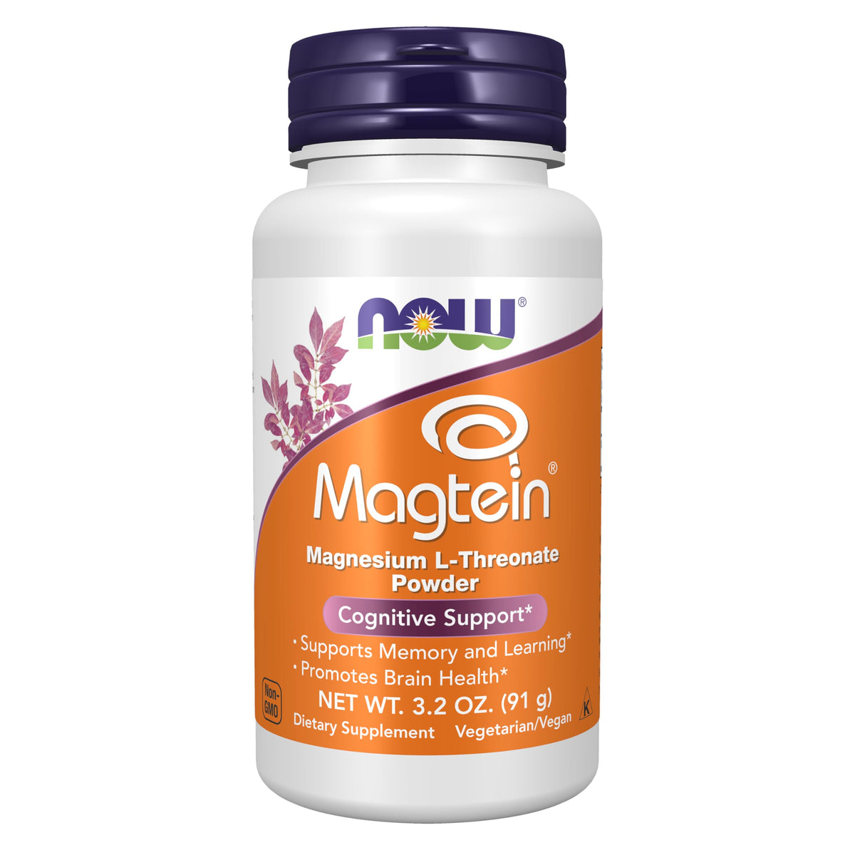 NOW Foods envase frontal Magtein® mostrando presentación y beneficio cognitivo