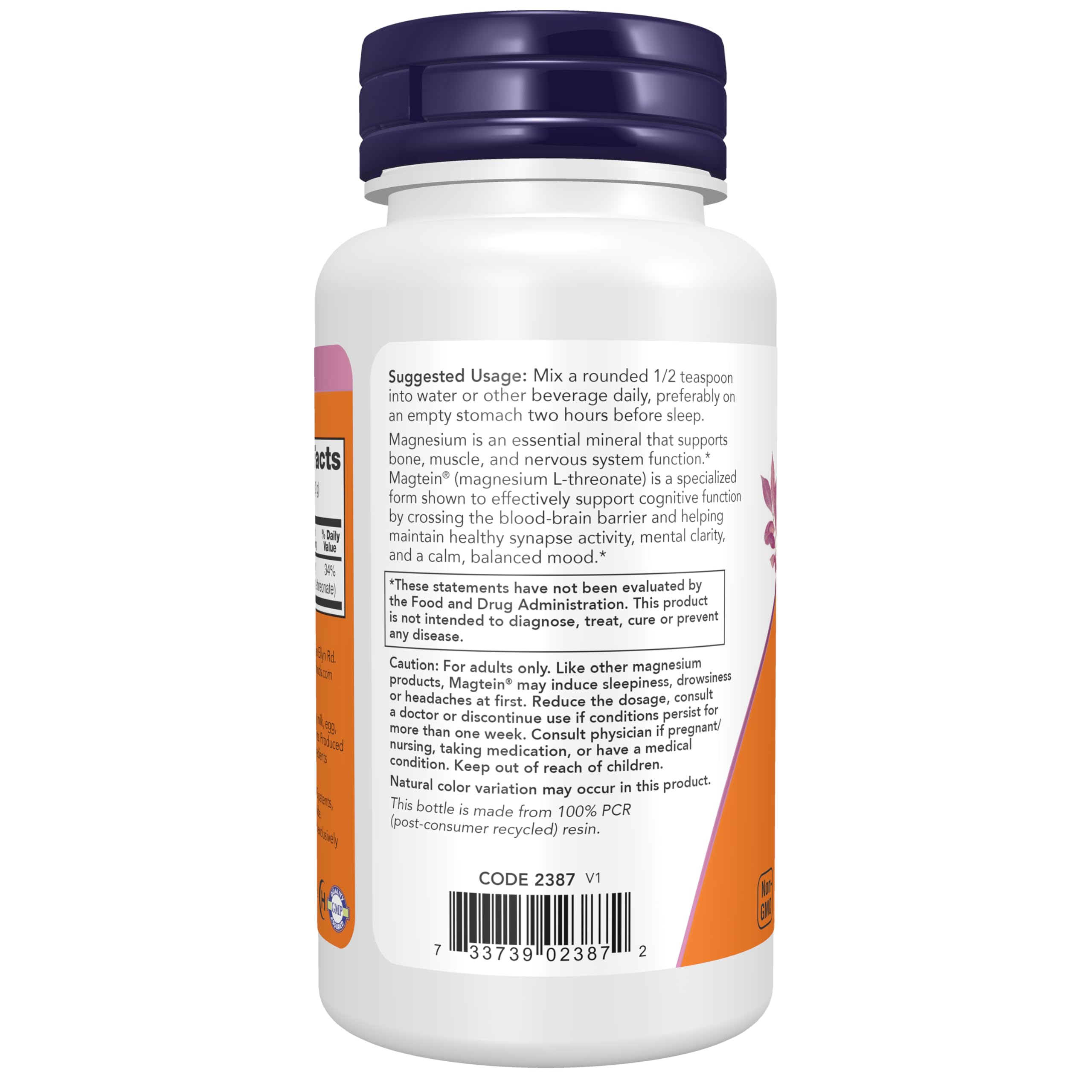 NOW Foods media cucharadita de Magtein® porción exacta para dosificar