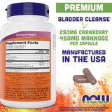 Detalle de una cápsula NOW Foods Mannose Cranberry, evidencia calidad del contenido
