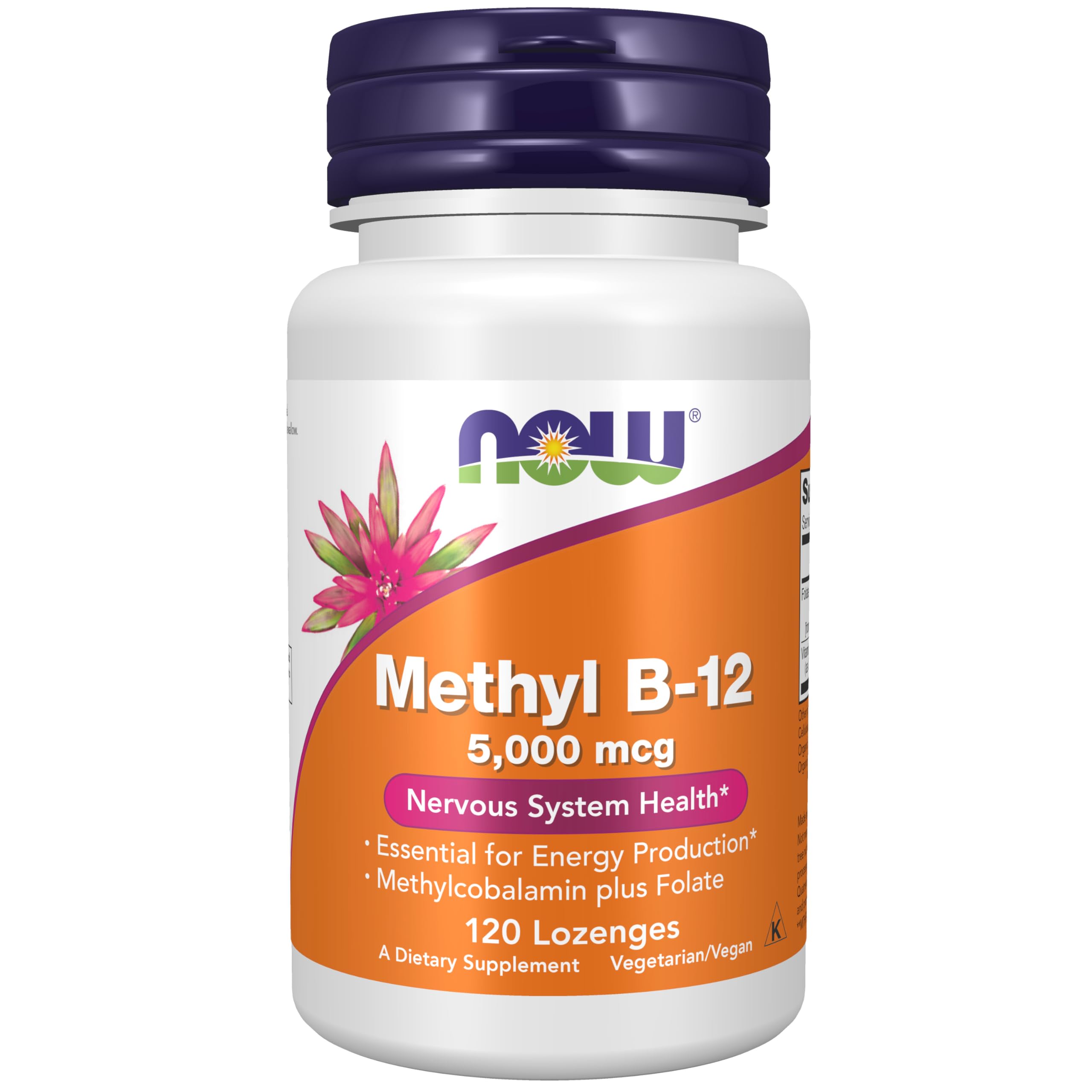 NOW Foods envase frontal de Methyl B‑12 5.000 mcg que muestra tamaño y marca