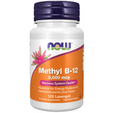 NOW Foods envase frontal de Methyl B‑12 5.000 mcg que muestra tamaño y marca
