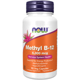 NOW Foods frasco frontal de Methyl B-12 5000 mcg mostrando etiqueta clara y dosis