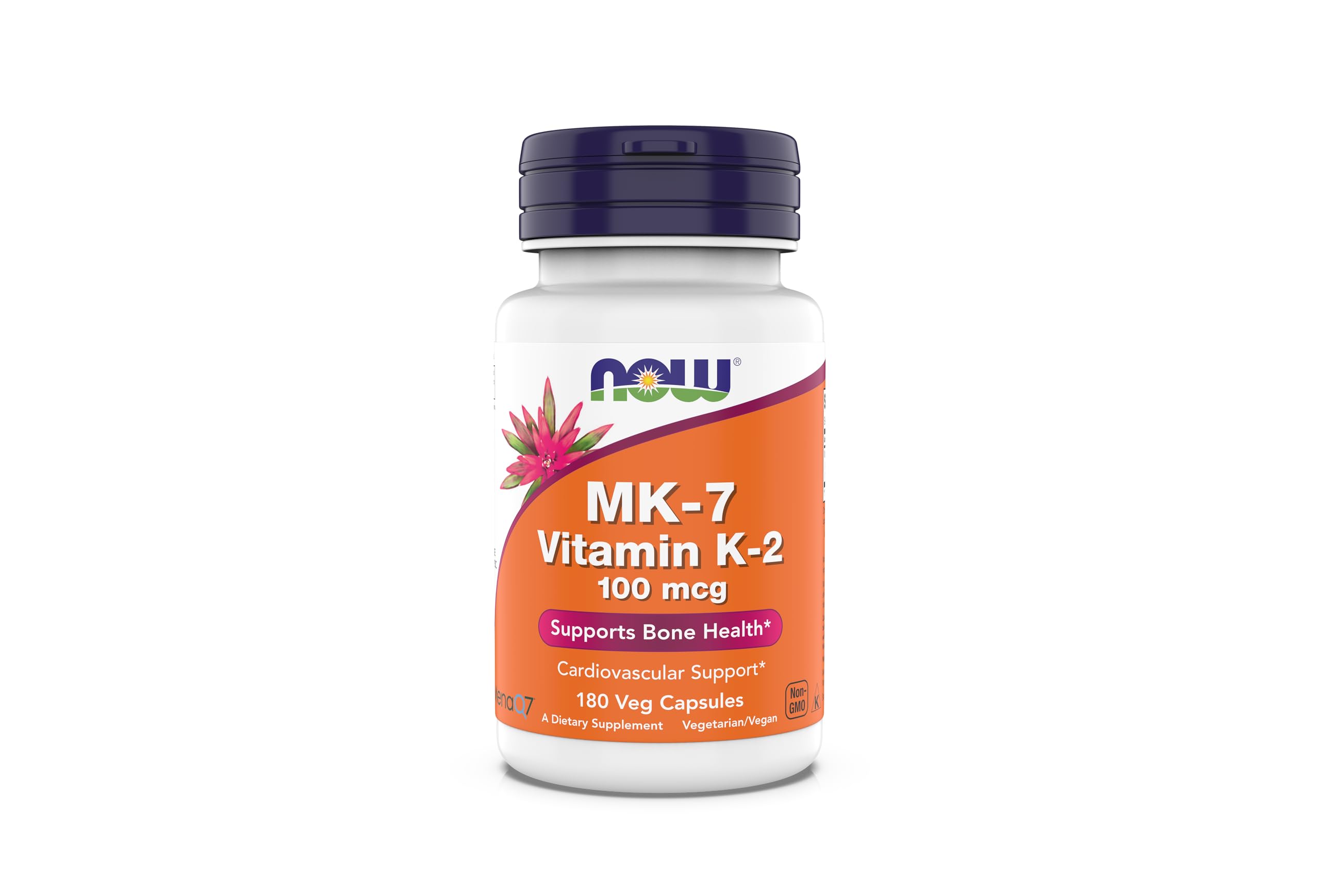 NOW Foods envase frontal MK‑7 mostrando cápsulas veganas y dosis