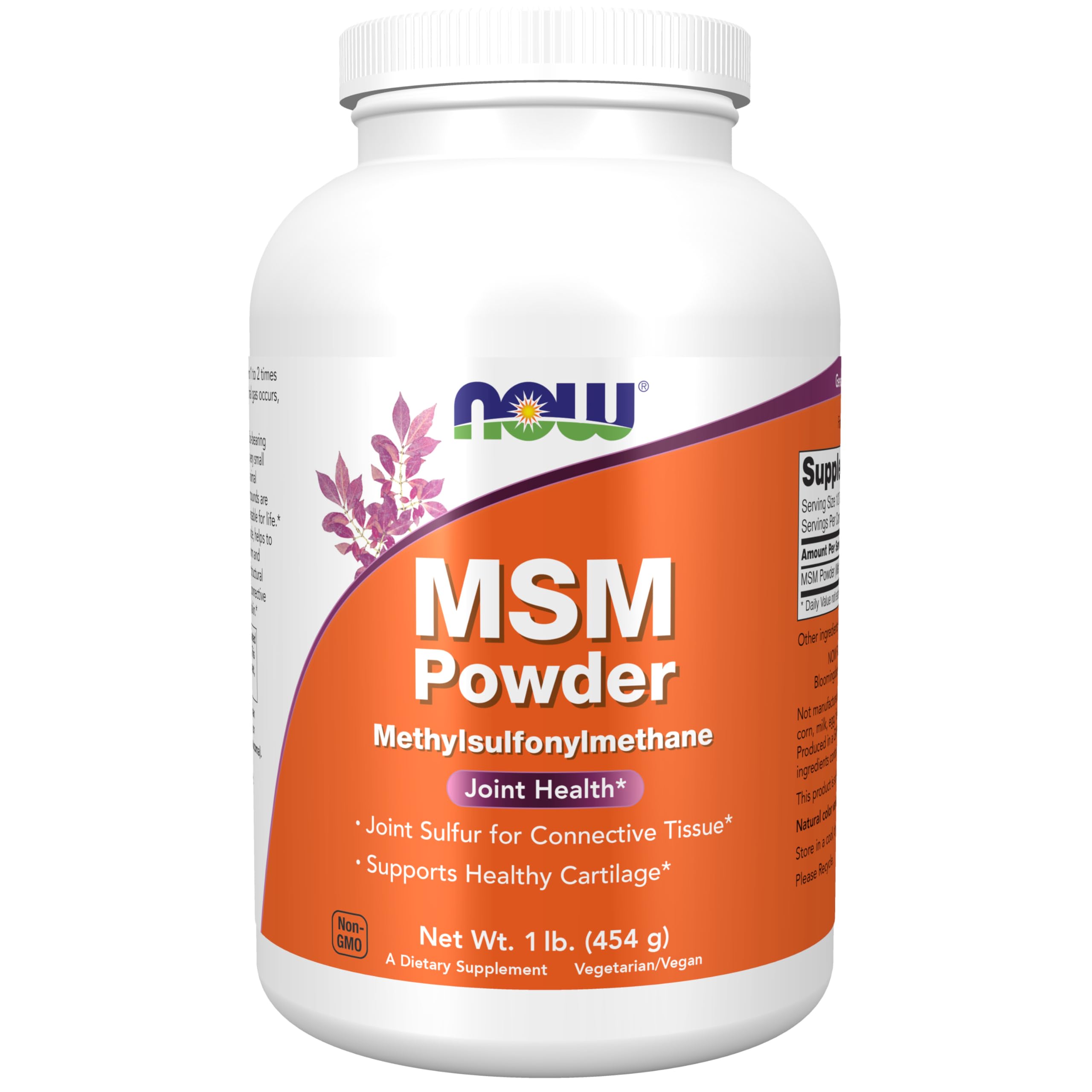 NOW Foods envase frontal de MSM muestra claridad del producto y confianza