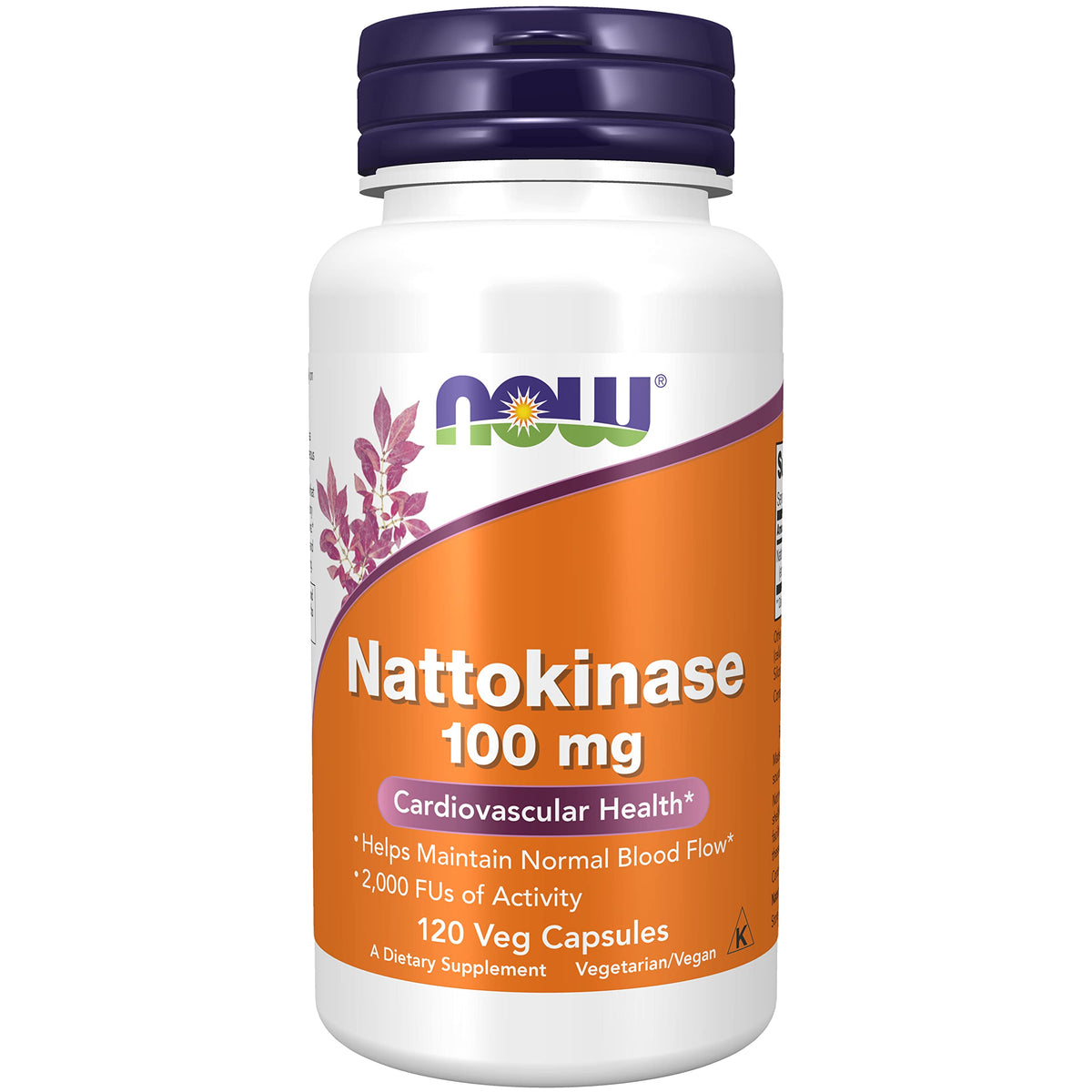 NOW Foods frasco frontal de Nattokinase mostrando etiqueta y beneficio circulatorio