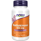 NOW Foods frasco frontal de Nattokinase mostrando etiqueta y beneficio circulatorio