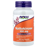 NOW Foods frasco frontal de Nattokinase 120 VegiCaps, envase práctico y claro